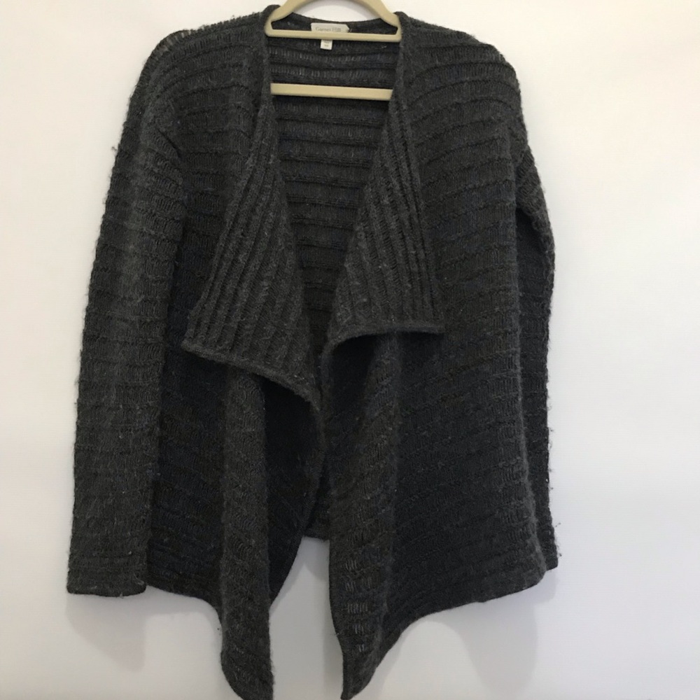Garnet Hill Baby Alpaca Cozy Open-Front Charcoal Knit Cardigan Sweater Size XS